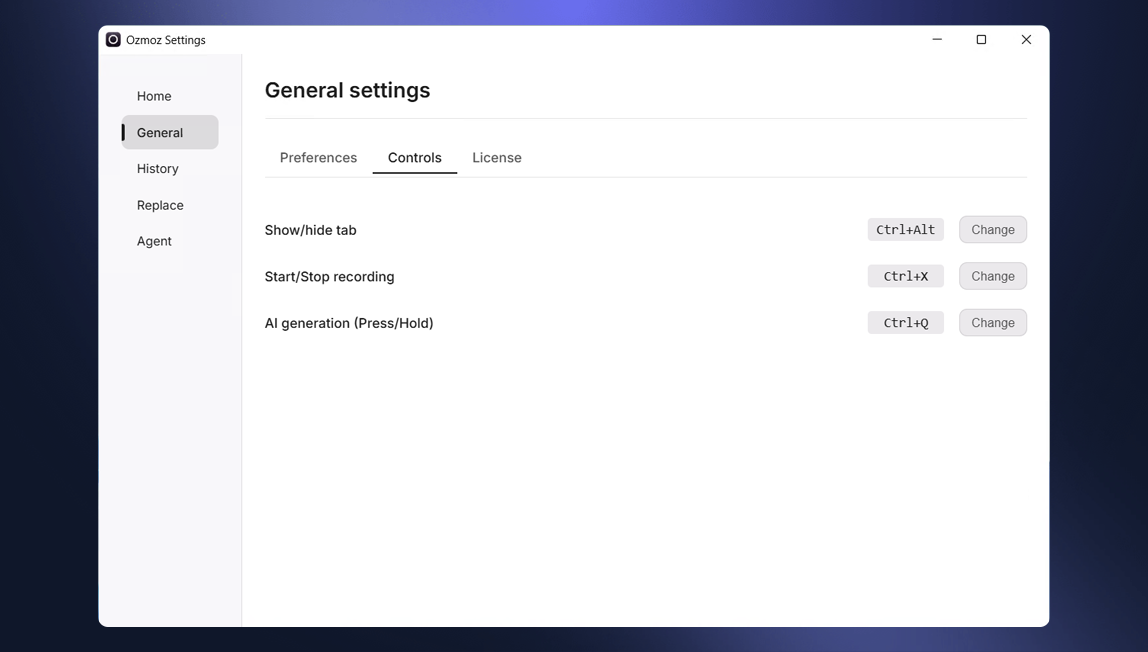 Screenshot of the initial settings window